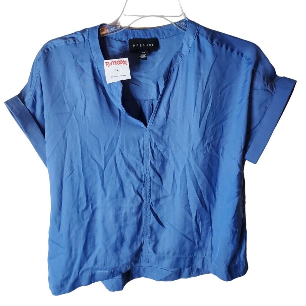 Premise Blue Notch Neck Blouse, NWT, Small